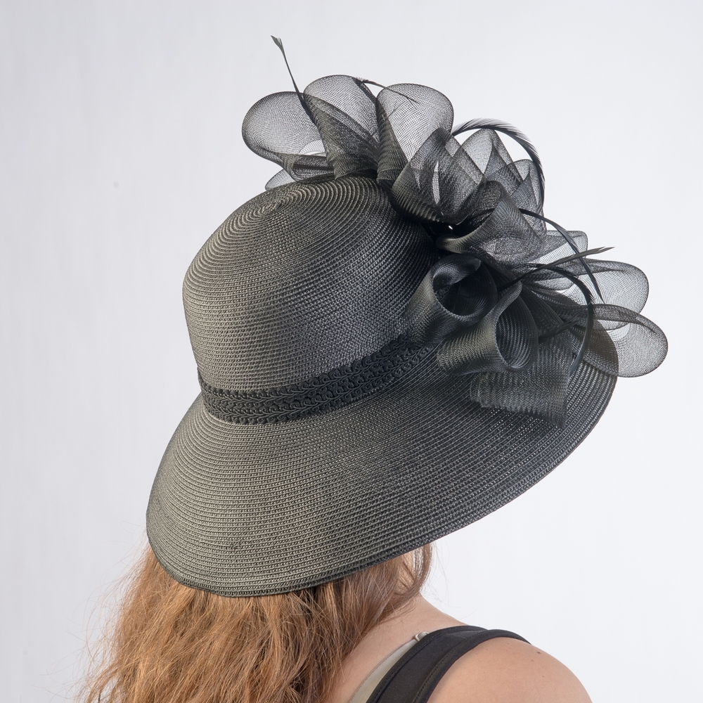 Gorgeous Sophisticated Black Floral Accent Hat Brunch Tea Church Funeral - Picture 4 of 7